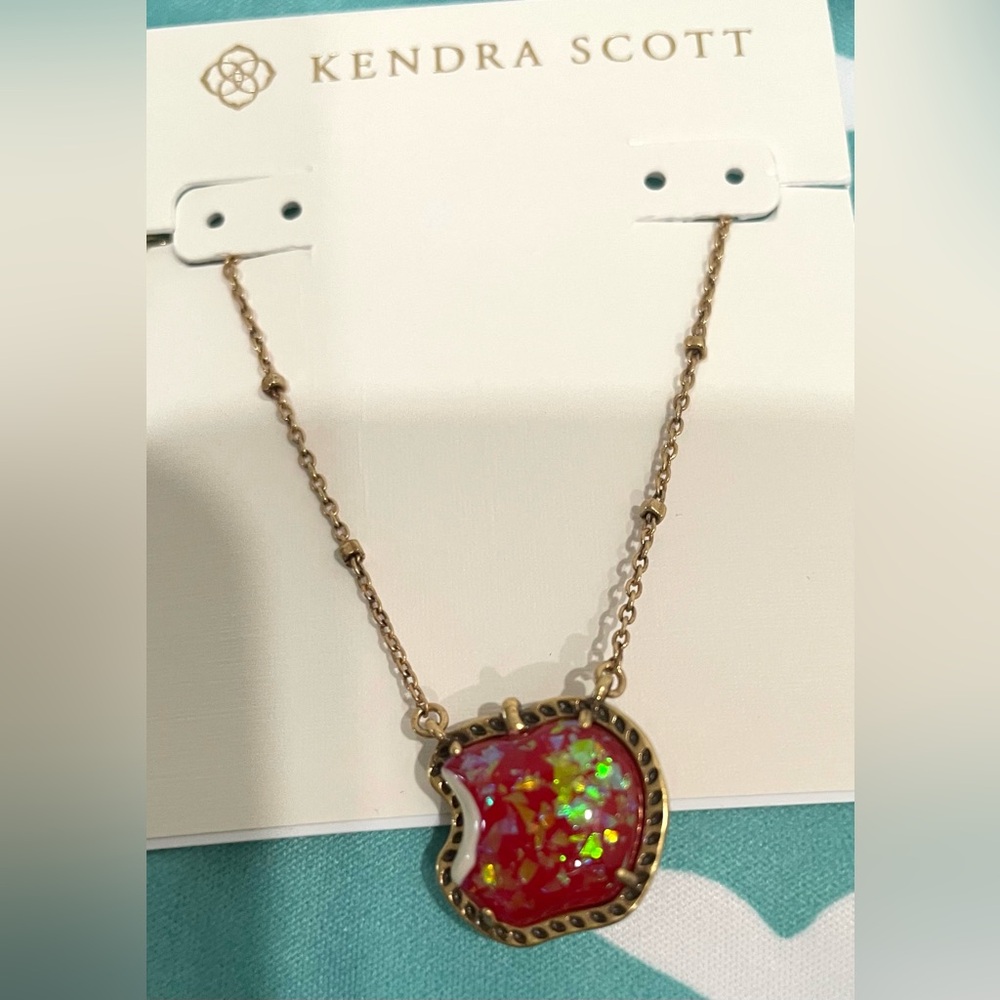 Kendra Scott Gold-Tone Red Apple Pendant Necklace. New - Picture 2 of 5